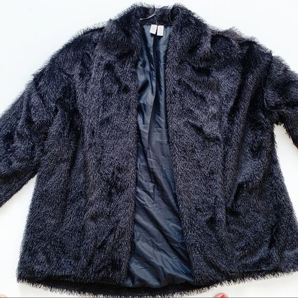 Madison Jacket Black Faux Fur Tipped Fox Open Front Swing Jacket Coat Small - Picture 10 of 13